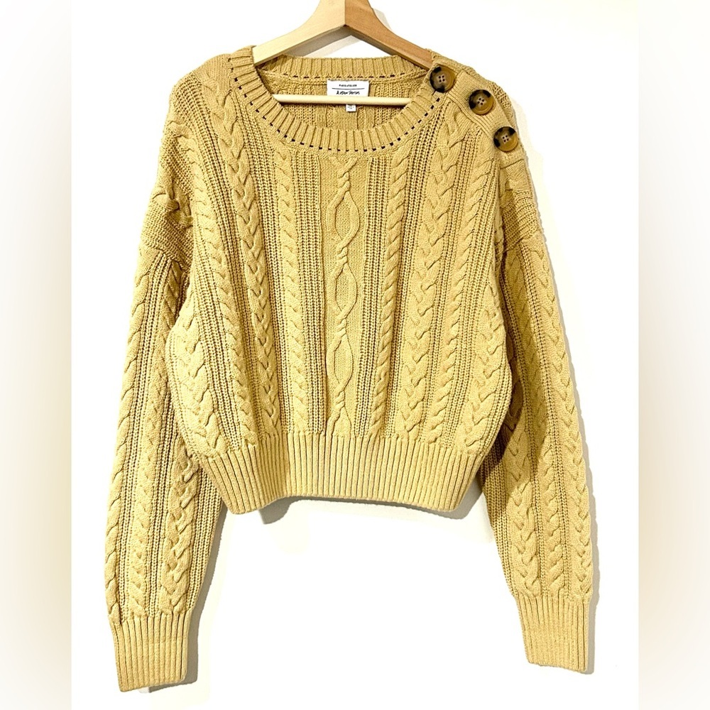 NEW & Other Stories Cotton Cable Knit Sweater Tan M